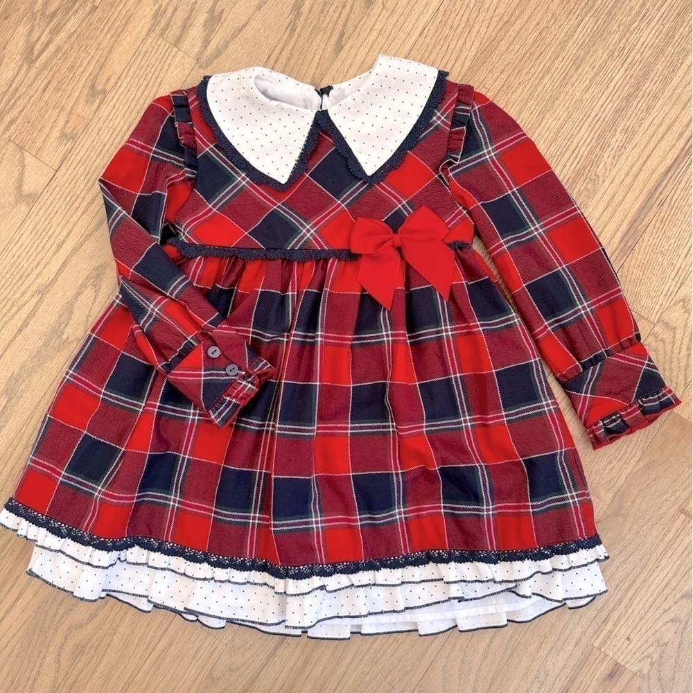 Miranda es cosa de ninos Girls Christmas Tartan Plaid Dress Check Red Navy Sz 5